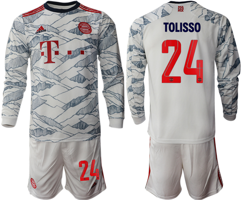 Men 2021-2022 Club Bayern Munich Second away white Long Sleeve #24 Soccer Jersey->bayern munich jersey->Soccer Club Jersey